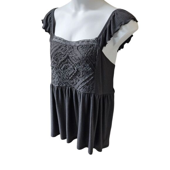 TORRID Plus Size Textured Jersey Knit Square Neck Flutter Sleeve Babydoll Top 2X - Picture 6 of 16
